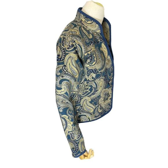 Trimdin Artisan Jacket Size Small Navy Blue Paisley Reversible Jacquard New - Picture 2 of 12